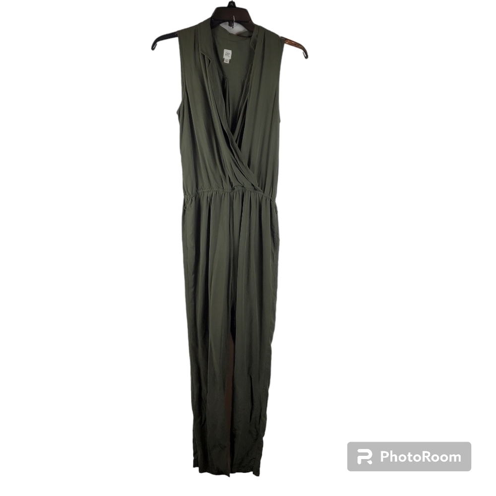 GAP‎ soft jumpsuit Womens Small Modal Black Moss Green Wrap Top Straight leg